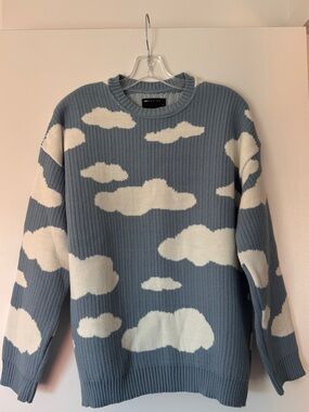 ASOS Design Cloud Motif Crewneck Sweater - Blue & Cream
